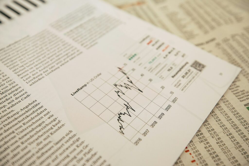 Wirtschaftszeitung mit Kurschart – Marktumfeld für Green Bonds und grüne Anleihen